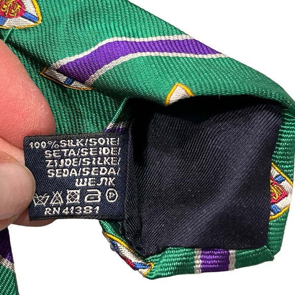 Polo Ralph Lauren Green Stripe Club Mulberry Silk Tie - Picture 7 of 7